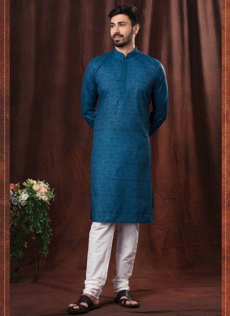 Dark Blue Colour Party Wear Mens Poly Kurta Pajama Collection IV-KP-16